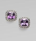 From the Moonlight Ice Collection. Amethyst and pavé diamond studs in blackened sterling silver. Amethyst Diamonds, 0.6 tcw Blackened sterling silver Size, about ½ Post back Imported 