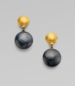 From the Lentil Collection. A pair of hammered spheres - yellow gold and blackened sterling silver - create an effortlessly elegant drop design.24k yellow gold Sterling silver Length, about 1 Post Back Imported