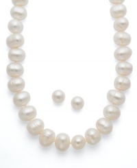 Timeless elegance. This cultured freshwater pearl (8-1/2-9-1/2 mm) necklace and earrings set features a look that will always suit the times. Set in sterling silver. Approximate length: 18 inches. Approximate earring diameter: 3/8 inch. Timeless elegance. This cultured freshwater pearl (8-1/2-9-1/2 mm) necklace and earrings set features a look that will always suit the times. Set in sterling silver. Approximate length: 18 inches. Approximate earring diameter: 3/8 inch.