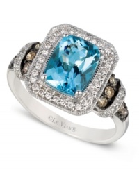 Simply stunning. Le Vian's ring, set in 14k white gold, gives a cushion-cut aquamarine (1-1/2 ct. t.w.), with round-cut white (1/5 ct. t.w.) and chocolate (1/4 ct. t.w.) diamonds enhancing the appeal. Size 7.