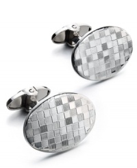 The perfect gift for the sophisticated business man. These sleek oval-shaped cuff links feature a unique checkered design in sterling silver. Approximate length: 1-7/8 inches. Approximate width: 5/8 inch. The perfect gift for the sophisticated business man. These sleek oval-shaped cuff links feature a unique checkered design in sterling silver. Approximate length: 1-7/8 inches. Approximate width: 5/8 inch.