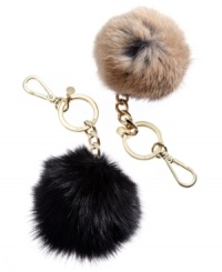 For luck and luxe, this MICHAEL Michael Kors genuine rabbit fur keychain features a pretty pom pom and 18K gold key ring and clip that make it easy to find in a crowded purse. For luck and luxe, this MICHAEL Michael Kors genuine rabbit fur keychain features a pretty pom pom and 18K gold key ring and clip that make it easy to find in a crowded purse.