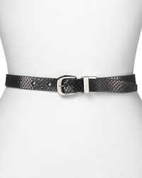 Make last-minute wardrobe changes a cinch with this MICHAEL Michael Kors reversible belt, perfecting double duty from smooth to python-embossed leather. Make last-minute wardrobe changes a cinch with this MICHAEL Michael Kors reversible belt, perfecting double duty from smooth to python-embossed leather.