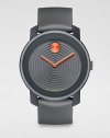 A minimalist design for the modern man of style, built with an aluminum case, textured gray dial and a Swiss quartz movement for the highest quality and functionality.Round bezelQuartz movementWater resistant to 3ATMStainless steel case: 43.5mm(1.71)Silicone braceletImported