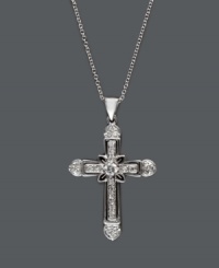 Vintage style and spirituality combine in this exquisite Effy Collection pendant. An antique-inspired cross features an intricate cut decorated with round-cut diamonds (1/4 ct. t.w.). Setting and chain crafted in 14k white gold. Approximate length: 18 inches. Approximate drop: 1-1/4 inches x 3/4 inch. Vintage style and spirituality combine in this exquisite Effy Collection pendant. An antique-inspired cross features an intricate cut decorated with round-cut diamonds (1/4 ct. t.w.). Setting and chain crafted in 14k white gold. Approximate length: 18 inches. Approximate drop: 1-1/4 inches x 3/4 inch.