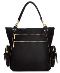 Whether it's a weekend away or a quick trip to the gym, this take-anywhere tote from Olivia + Joy will get you there in style. Sturdy nylon is accented with gleaming golden hardware, plenty of zip pockets and stud detailing, while the spacious interior has room for just about anything. Whether it's a weekend away or a quick trip to the gym, this take-anywhere tote from Olivia + Joy will get you there in style. Sturdy nylon is accented with gleaming golden hardware, plenty of zip pockets and stud detailing, while the spacious interior has room for just about anything.