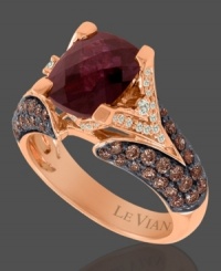 Add a little majesty to your everyday! This exquisite ring from Le Vian features a cushion-cut raspberry rhodolite (3 ct. t.w.) and chocolate diamonds (1-1/5 ct. t.w.) set in 14k rose gold with white diamond accents. Size 7. Add a little majesty to your everyday! This exquisite ring from Le Vian features a cushion-cut raspberry rhodolite (3 ct. t.w.) and chocolate diamonds (1-1/5 ct. t.w.) set in 14k rose gold with white diamond accents. Size 7.
