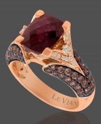 Add a little majesty to your everyday! This exquisite ring from Le Vian features a cushion-cut raspberry rhodolite (3 ct. t.w.) and chocolate diamonds (1-1/5 ct. t.w.) set in 14k rose gold with white diamond accents. Size 7.