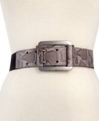Add exotic flair to your look with this chic snakeskin print belt from Nine West. Reverses to a solid pattern for ultimate versatility. Add exotic flair to your look with this chic snakeskin print belt from Nine West. Reverses to a solid pattern for ultimate versatility.