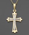 Ecclesiastical beauty. This 14k gold cross pendant is accented with rhodium beads. Chain not included. Approximate drop: 1-1/4 inches.