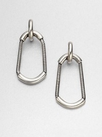 A modern style with a sleek snake chain drop design. Silver oxide-finished brassDrop, about 2Post backImported A modern style with a sleek snake chain drop design. Silver oxide-finished brassDrop, about 2Post backImported