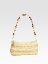 A soft, easy shape of hand-finished squishee fabric, topped off with a chic bamboo shoulder strap. Bamboo and goldtone hardware shoulder strap, 8½ dropTop zip closureOne outside open pocketOne inside zip pocketOne inside open pocketFully lined9½W X 5H X 2½DImported and hand-finished in USA A soft, easy shape of hand-finished squishee fabric, topped off with a chic bamboo shoulder strap. Bamboo and goldtone hardware shoulder strap, 8½ dropTop zip closureOne outside open pocketOne inside zip pocketOne inside open pocketFully lined9½W X 5H X 2½DImported and hand-finished in USA
