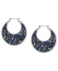 Stunning stones set this pair of hoop earrings from Kenneth Cole New York apart. Crafted from silver-tone mixed metal, the sculptural shapes sparkle with blue and silver-tone faceted beads. Approximate diameter: 1-1/5 inches. Approximate drop: 1-1/4 inches. Stunning stones set this pair of hoop earrings from Kenneth Cole New York apart. Crafted from silver-tone mixed metal, the sculptural shapes sparkle with blue and silver-tone faceted beads. Approximate diameter: 1-1/5 inches. Approximate drop: 1-1/4 inches.
