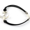 Sterling Silver Anchor Bracelet with Black Leather Cord