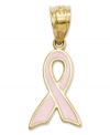 Increase awareness and support the fight against breast cancer. This petite ribbon charm is the perfect reminder in 14k gold and pink enamel. Chain not included. Approximate length: 3/4 inch. Approximate width: 2/5 inch.