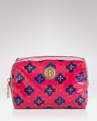 A poppy Tory Burch print dresses up an essential cosmetics case, crafted of coated poplin. A poppy Tory Burch print dresses up an essential cosmetics case, crafted of coated poplin.