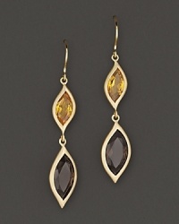Pavé diamonds frame faceted smoky quartz and orange citrine gems, set in 18K gold leaves. By Carelle. Pavé diamonds frame faceted smoky quartz and orange citrine gems, set in 18K gold leaves. By Carelle.