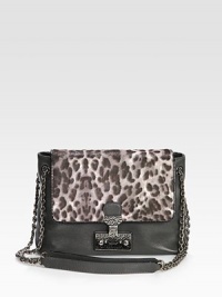 Luxurious calf hair with an abstract animal print accents this supple leather design.Convertible chain and leather shoulder strap, 12½-23 dropPush-lock flap closureTwo inner compartmentsOne inside zip pocketCotton lining10W X 7½H X 3½DMade in Italy Luxurious calf hair with an abstract animal print accents this supple leather design.Convertible chain and leather shoulder strap, 12½-23 dropPush-lock flap closureTwo inner compartmentsOne inside zip pocketCotton lining10W X 7½H X 3½DMade in Italy