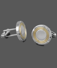 Stylish sophistication. The perfect final touch to your favorite work shirt, these versatile cuff links combine stainless steel and yellow ion-plated stainless steel in a chic circular design. Approximate diameter: 3/4 inch. Stylish sophistication. The perfect final touch to your favorite work shirt, these versatile cuff links combine stainless steel and yellow ion-plated stainless steel in a chic circular design. Approximate diameter: 3/4 inch.