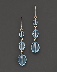 A gorgeous triple drop earring imagined with blue topaz and yellow gold links. A gorgeous triple drop earring imagined with blue topaz and yellow gold links.