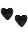 Show your love with these black heart stud earrings from Betsey Johnson. Featuring black-colored crystal accents. Crafted in antiqued gold tone mixed metal. Approximate drop: 1/2 inch.