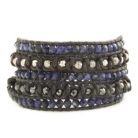 Chan Luu Sodalite Mix Knotted Wrap Bracelet on Natural Grey Leather Chan Luu Sodalite Mix Knotted Wrap Bracelet on Natural Grey Leather