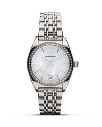 Give into the glitz with this silver-plated watch from Emporio Armani, boasting a Mother-of-Pearl dial. This striking accessory ensures you always have a statement piece up your sleeve. Give into the glitz with this silver-plated watch from Emporio Armani, boasting a Mother-of-Pearl dial. This striking accessory ensures you always have a statement piece up your sleeve.