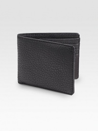 Simple, yet sophisticated, classic wallet designed in richly, textured leather.One billfold compartmentSix card slotsLeather4¾W x 4H x 5DImported Simple, yet sophisticated, classic wallet designed in richly, textured leather.One billfold compartmentSix card slotsLeather4¾W x 4H x 5DImported