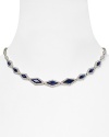 Specially set crystals on this Lora Paolo necklace illuminate intricate rhodium-plated stations that comprise this breathtaking piece.