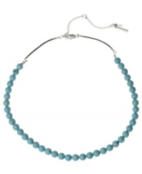 Add a subtle touch of color. Kenneth Cole New York's chic row of semi-precious turquoise beads is a winning addition to your collection. Set in silver tone mixed metal with a brown poly urethane cord. Approximate length: 18 inches + 3-inch extender. Add a subtle touch of color. Kenneth Cole New York's chic row of semi-precious turquoise beads is a winning addition to your collection. Set in silver tone mixed metal with a brown poly urethane cord. Approximate length: 18 inches + 3-inch extender.