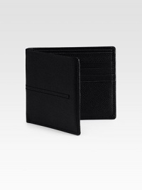 A timeless classic, handsomely designed in lightly textured leather and center stitch detail.One bill compartmentEight card slotsLeatherAbout 4W X 3½H Made in Italy