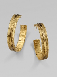 Richly textured with an organic look, these golden hoops have the sculptural appearance of wrapped and tied threads.GoldplatedDiameter, about 2Post backMade in France Richly textured with an organic look, these golden hoops have the sculptural appearance of wrapped and tied threads.GoldplatedDiameter, about 2Post backMade in France
