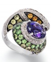 Serpentine sparkle. This stunning snake ring shines in oval-cut amethyst (3-1/5 ct. t.w.) and round-cut tsavorite (2-1/6 ct. t.w.), peridot (1-1/8 ct. t.w.), citrine (3/4 ct. t.w.), rhodolite (1/3 ct. t.w.) and white topaz (3/8 ct. t.w.). Set in sterling silver. Size 7.
