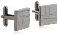Geoffrey Beene Mens Polished Black Nickel Square With Engraved Line Detail Cufflinks