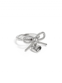 GUESS Silver-Tone Bow Ring With Logo Heart Cha, SILVER (7) GUESS Silver-Tone Bow Ring With Logo Heart Cha, SILVER (7)
