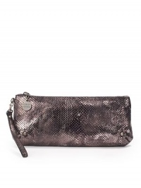Sleek and stylish, snakeskin-printed leather shapes this elongated style with a wrist strap and logo disc pull.Leather wrist strap, 7 drop Top zip closure One inside zip pocket Fully lined 12W X 5½H X ½D Imported Sleek and stylish, snakeskin-printed leather shapes this elongated style with a wrist strap and logo disc pull.Leather wrist strap, 7 drop Top zip closure One inside zip pocket Fully lined 12W X 5½H X ½D Imported
