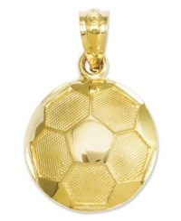 The perfect gift for the aspiring Lionel Messi or Abby Wambach. Crafted from polished and textured 14k gold, this soccer ball is an instant win. Chain not included. Approximate length: 3/4 inch. Approximate width: 1/2 inch. The perfect gift for the aspiring Lionel Messi or Abby Wambach. Crafted from polished and textured 14k gold, this soccer ball is an instant win. Chain not included. Approximate length: 3/4 inch. Approximate width: 1/2 inch.