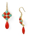 Jazz things up with this pair of coral and turquoise drop earrings from Carolee. Boasting an eye-catching array of stones, this pair adds a playful pop of color.