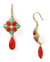 Jazz things up with this pair of coral and turquoise drop earrings from Carolee. Boasting an eye-catching array of stones, this pair adds a playful pop of color.