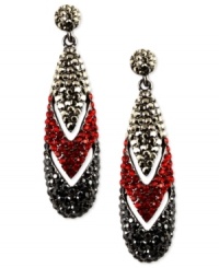 Truly vibrant. This pair of drop earrings from Givenchy is crafted from hematite-tone mixed metal with rows of black, gold and red crystals adding a colorful touch. Approximate drop: 1-1/2 inches. Truly vibrant. This pair of drop earrings from Givenchy is crafted from hematite-tone mixed metal with rows of black, gold and red crystals adding a colorful touch. Approximate drop: 1-1/2 inches.