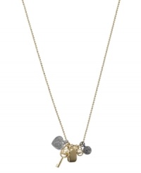 Lock down your new look. Michael Kors adds charm with a necklace strung with gold tone mixed metal pendants. Adorned with keys, circular logos and pave czech stones. Crafted in silver tone mixed metal. Approximate length: 18 inches + 1-inch extender. Approximate drop: 3/4 inch. Lock down your new look. Michael Kors adds charm with a necklace strung with gold tone mixed metal pendants. Adorned with keys, circular logos and pave czech stones. Crafted in silver tone mixed metal. Approximate length: 18 inches + 1-inch extender. Approximate drop: 3/4 inch.