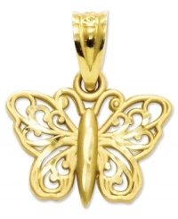 Create a dazzling focal point to any chain with this ornate filigree butterfly charm. This natural beauty is intricately carved in 14k gold. Chain not included. Approximate drop length: 1/2 inch. Approximate drop width: 1/2 inch. Create a dazzling focal point to any chain with this ornate filigree butterfly charm. This natural beauty is intricately carved in 14k gold. Chain not included. Approximate drop length: 1/2 inch. Approximate drop width: 1/2 inch.