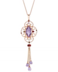 Perfectly purple. Le Vian's graceful drop pendant features marquise-cut amethyst (3 ct. t.w.), round-cut smokey quartz accents, briolette-cut pink amethyst (1-5/8 ct. t.w.), oval-cut rhodolite (1/2 ct. t.w.) and round-cut white topaz (1/8 ct. t.w.). Set in 14k rose gold. Approximate length: 18 inches. Approximate drop: 3 inches.