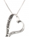 Sterling Silver Ribbon Heart A True Friend Reaches For Your Hand and Touches Your Heart Pendant Necklace, 18