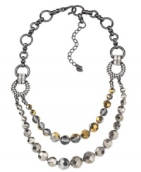 Twice as nice. Carolee's double-row statement necklace is sure to add an elegant effect to your wardrobe. Embellished with glittering glass beads, it's made in hematite tone mixed metal. Approximate length: 17 inches + 2-inch extender. Twice as nice. Carolee's double-row statement necklace is sure to add an elegant effect to your wardrobe. Embellished with glittering glass beads, it's made in hematite tone mixed metal. Approximate length: 17 inches + 2-inch extender.