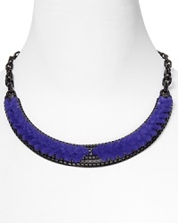 Channel your inner cool-girl in Giles & Brother's black laquer collar. A mash-up of high-shine and woven leather, this hard-hitting accessory is perfect paired with dark, downtown looks. Channel your inner cool-girl in Giles & Brother's black laquer collar. A mash-up of high-shine and woven leather, this hard-hitting accessory is perfect paired with dark, downtown looks.