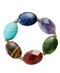 Show off your colorful personality with Lauren Ralph Lauren's large bead bracelet. With a stretchy base, it boasts semi-precious tiger's eye and amethyst colored beads. Crafted in gold tone mixed metal. Approximate length: 7-1/2 inches. Show off your colorful personality with Lauren Ralph Lauren's large bead bracelet. With a stretchy base, it boasts semi-precious tiger's eye and amethyst colored beads. Crafted in gold tone mixed metal. Approximate length: 7-1/2 inches.
