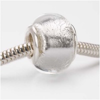 Murano Style Glass Silver Foil Lampwork Bead Fits Pandora 14mm (1) Murano Style Glass Silver Foil Lampwork Bead Fits Pandora 14mm (1)