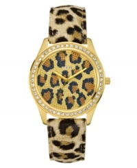 Animal intuition. Leopard spots grace the dial and band of this whimsical GUESS watch.