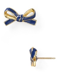 Take a bow (or two.) Cast in 12-karat gold plate with colorful detailing, this pair of delicate kate spade new york earrings flaunts a sweet simplicity. Take a bow (or two.) Cast in 12-karat gold plate with colorful detailing, this pair of delicate kate spade new york earrings flaunts a sweet simplicity.